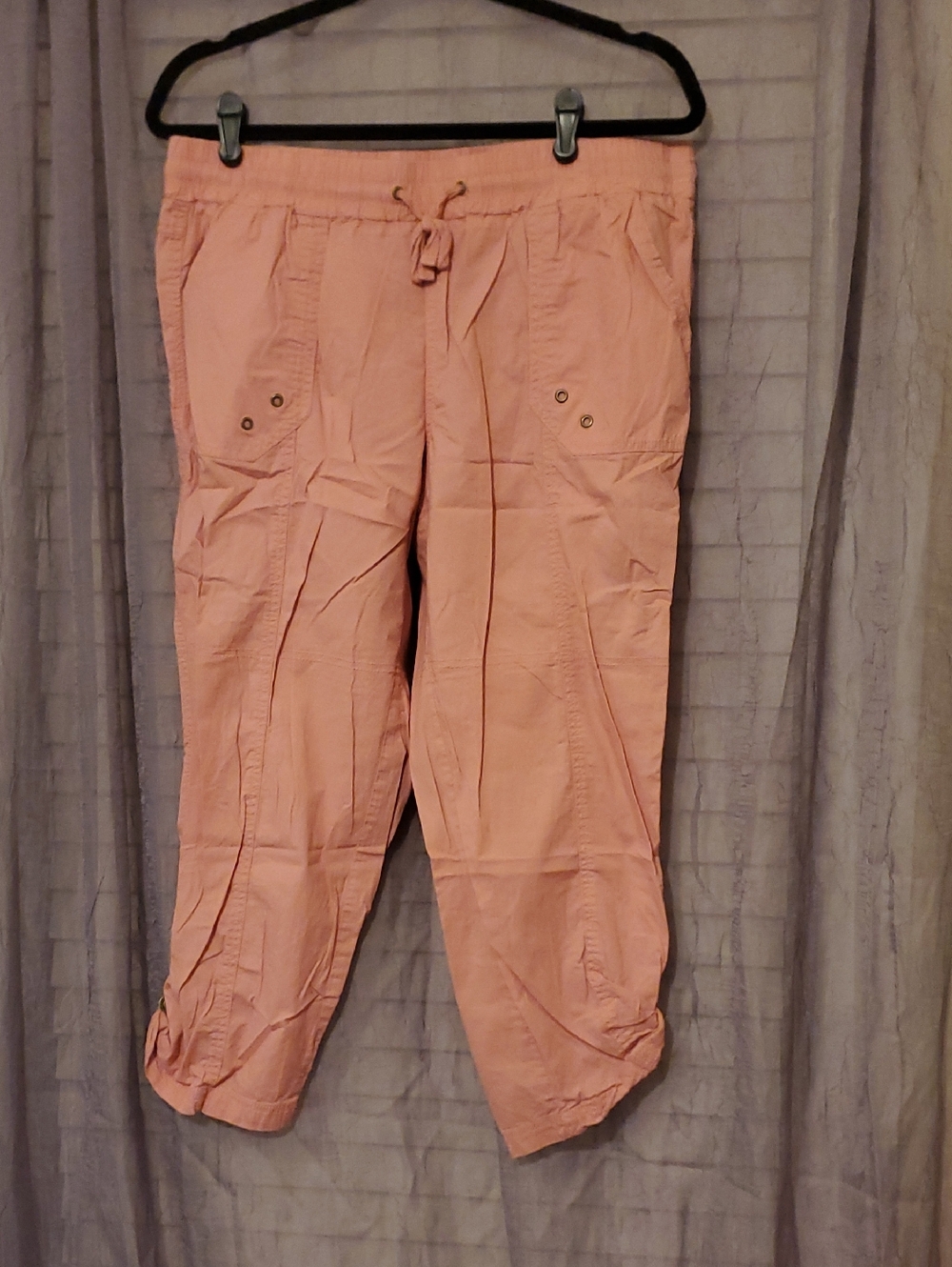Salmon Pink Elastic Drawstring  Capris